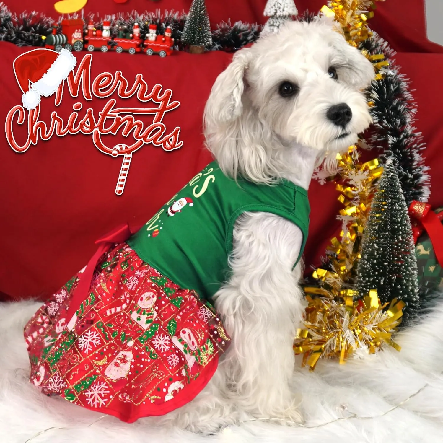 XPUDAC Dog Christmas Dress Outfit Snowman Tulle Dress Holiday Dog Clothes for Small Dogs Girl, Santa Pet Costume Cat Outfits-Medium