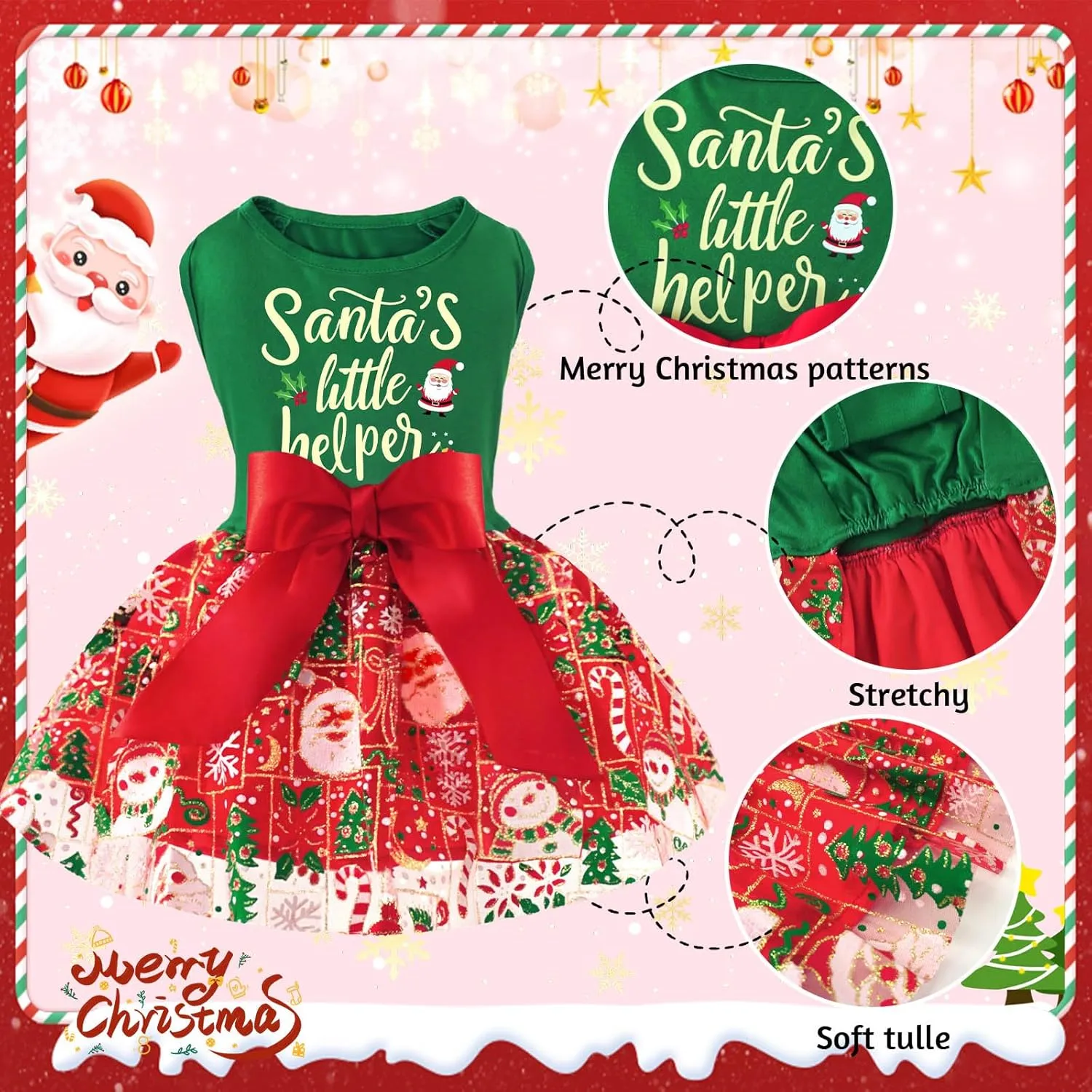 XPUDAC Dog Christmas Dress Outfit Snowman Tulle Dress Holiday Dog Clothes for Small Dogs Girl, Santa Pet Costume Cat Outfits-Medium