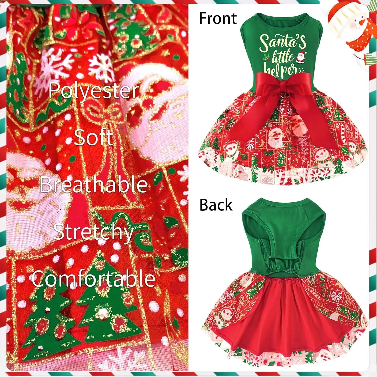 XPUDAC Dog Christmas Dress Outfit Snowman Tulle Dress Holiday Dog Clothes for Small Dogs Girl, Santa Pet Costume Cat Outfits-Medium