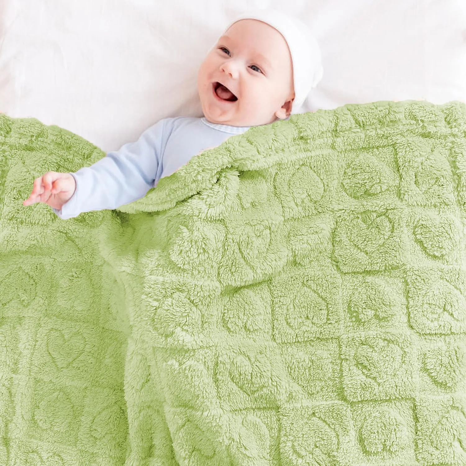 Yurhap Fleece Baby Blanket Heart Checkered Blanket, Ultra Soft Cozy Baby Blankets for Boys Girls, Fluffy Infant Toddler Newborn Receiving Blankets for Crib Stroller 3040 (Green)