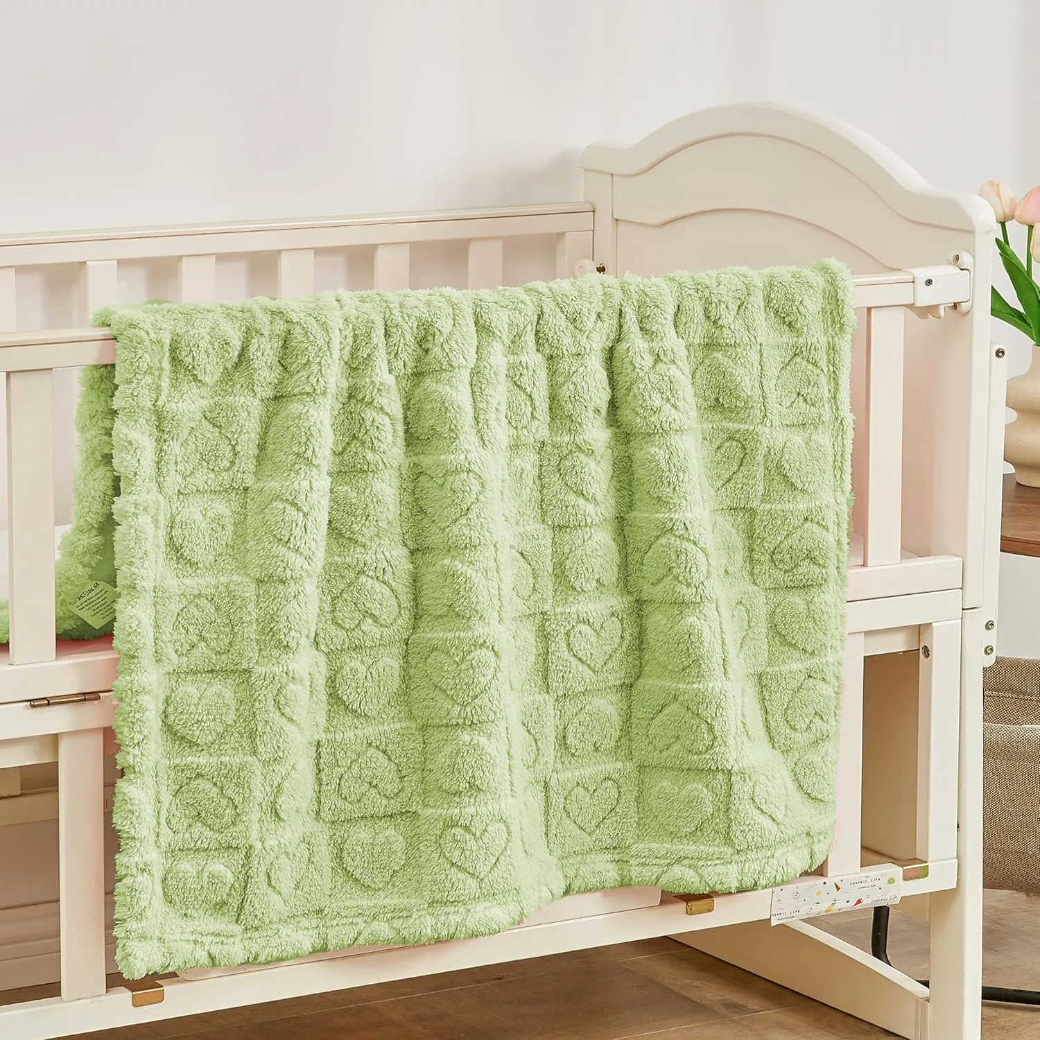 Yurhap Fleece Baby Blanket Heart Checkered Blanket, Ultra Soft Cozy Baby Blankets for Boys Girls, Fluffy Infant Toddler Newborn Receiving Blankets for Crib Stroller 3040 (Green)