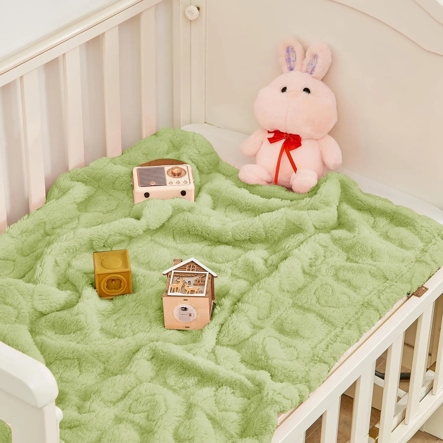 Yurhap Fleece Baby Blanket Heart Checkered Blanket, Ultra Soft Cozy Baby Blankets for Boys Girls, Fluffy Infant Toddler Newborn Receiving Blankets for Crib Stroller 3040 (Green)