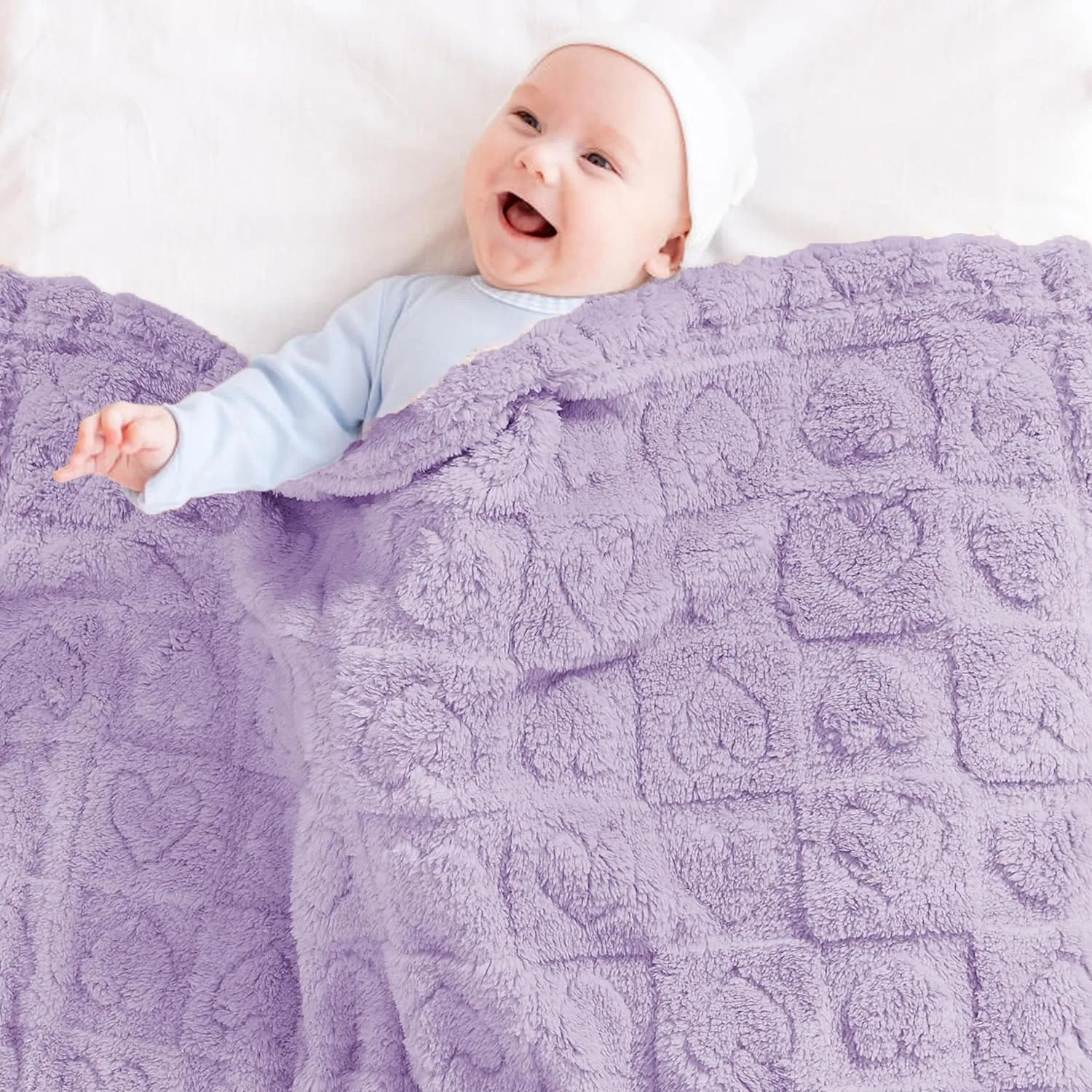 Yurhap Fleece Baby Blanket Heart Checkered Blanket, Ultra Soft Cozy Baby Blankets for Girls Boys, Fluffy Infant Toddler Newborn Receiving Blankets for Crib Stroller 3040 (Purple)