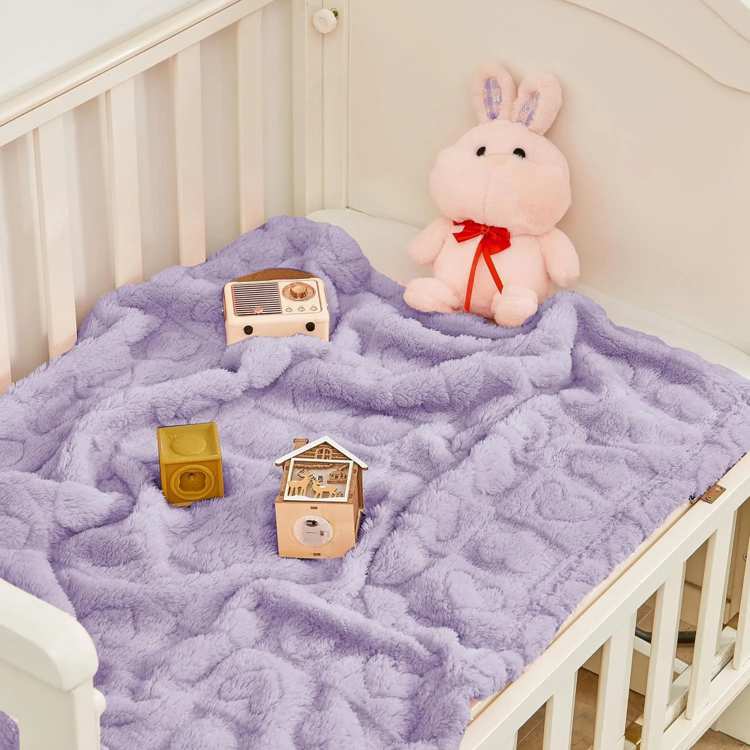 Yurhap Fleece Baby Blanket Heart Checkered Blanket, Ultra Soft Cozy Baby Blankets for Girls Boys, Fluffy Infant Toddler Newborn Receiving Blankets for Crib Stroller 3040 (Purple)