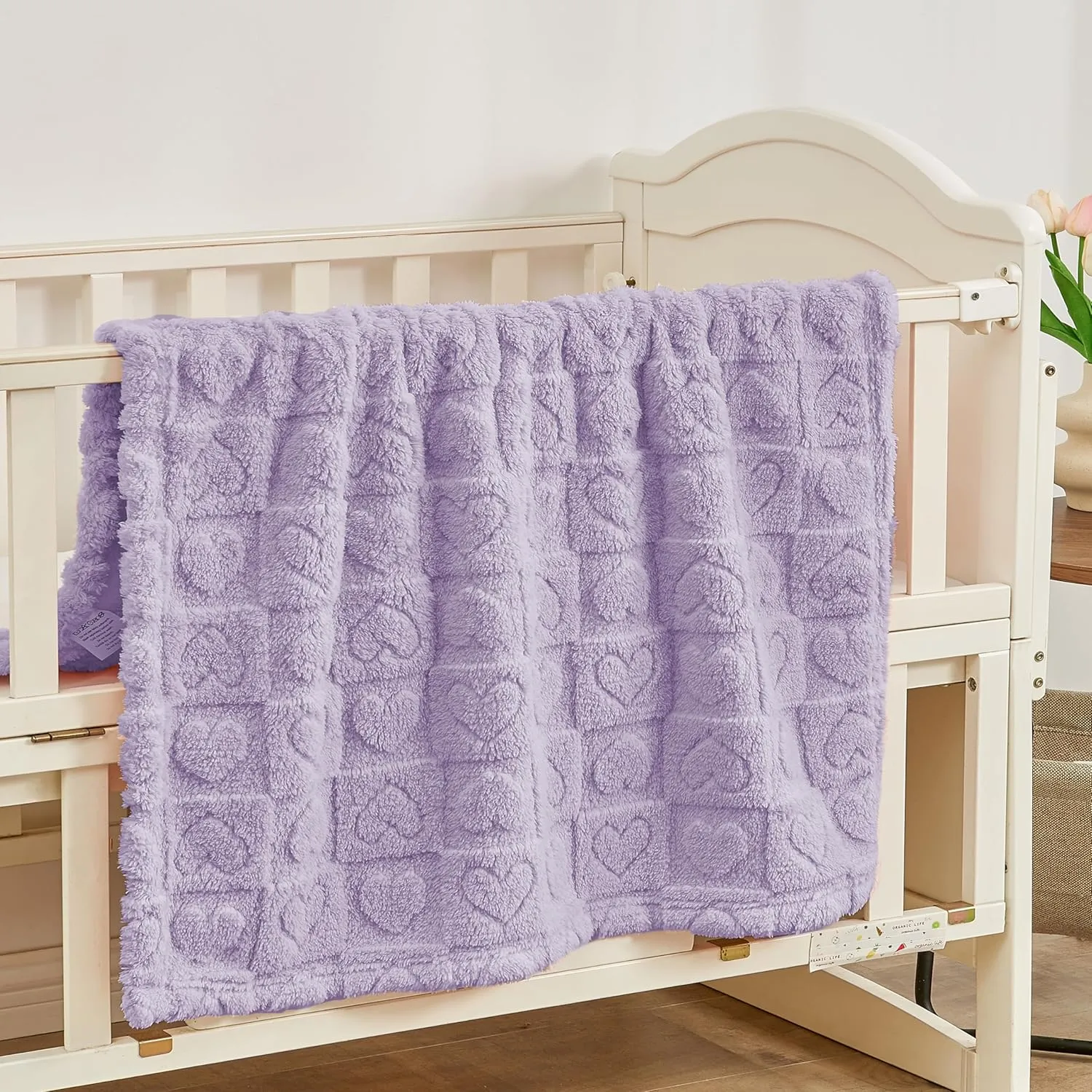 Yurhap Fleece Baby Blanket Heart Checkered Blanket, Ultra Soft Cozy Baby Blankets for Girls Boys, Fluffy Infant Toddler Newborn Receiving Blankets for Crib Stroller 3040 (Purple)